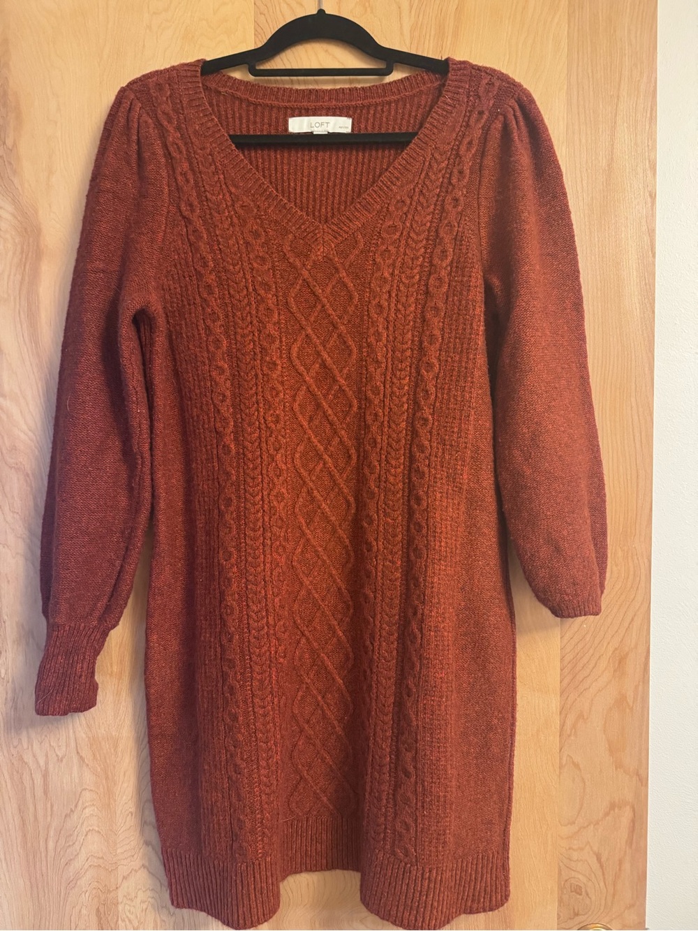 LOFT Burnt Orange Cable-Knit V-Neck Sweater Dress